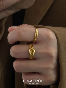 V Gold Plated Horse Hoof Buckle Bracelet Ring for Women Non-Fading Finger Ring Minimalist Style Fashion Jewelry