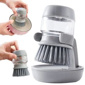 Dish Brush with Soap Dispenser Dishwashing Kitchen Scrub Brushes Dish Scrubber with Holder Drip Tray Kitchen Cleaning Brushes
