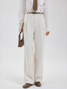 White Wide Leg Formal High-Waist Pants