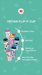 Nuby Tritan Straw Cup 18oz Flip It Active Water Canteen Botol Minum Anak dengan Sedotan
