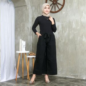 CELANA  WANITA JEANS KULOT WARNA HITAM PUTIH PINGGANG FULL KARET STANDAR DAN JUMBO. MUAT BB 45-90