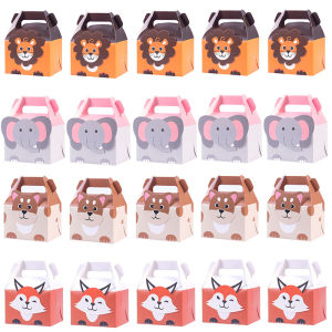 10/20pcs Safari Birthday Favors Boxes Lion Fox Elephant Zoo Animals Theme Happy Birthday Treat Boxes Candy Kids Party Decoration