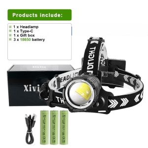 New 990000000LM XHP360 LED Zoomable Headlamp Type‑C Rechargeable 6000M Long Shot Headlight For Camping Fishing Hunting Emergency