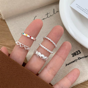 Stackable 925 Sterling Silver Heart Rings for Women Korean Fashion Design Ring Set Open Ring Finger Accessory Fresh out