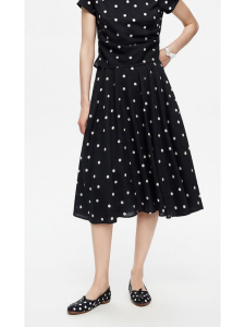 Linen Tencel Polka Dot Print A-line Skirt