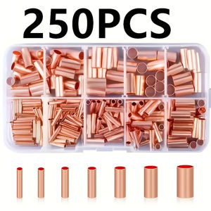 250Pcs Copper Wire Ferrules Kit 7 Size Non Insulated Crimp Connectors Electrical Terminal Assortment for Secure Wiring