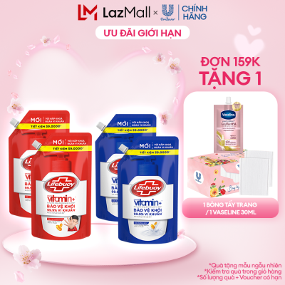 Combo 2 Nước Rửa Tay Lifebuoy Công thức Vitamin+ Sữa Dưỡng Ẩm Túi 1KG