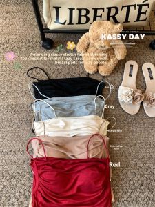 chaqi | American Style Red Hot Girl Strap Vest With Chest Pad Inner Wear Small Chest Gathered Pleated Design One Shoulder Beautiful Back Outerwear