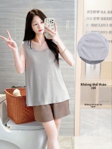 MiiOW | Bộ đồ ngủ không tay bằng lụa băng mùa hè cho nữ có đệm ngực MiiOW Quần áo mặc nhà đơn giản có thể mặc ngoài trời