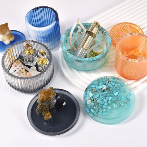 DIY Crystal Epoxy Resin Mold High Mirror Round Storage Bottle Stripe Jewelry Box Container Silicone Molds For Aromatherapy