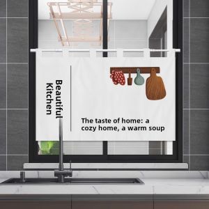 Kitchen Semi- Curtain Small Window Blocking Curtain Simple Text Decorative Hanging Curtain Home Use Door Curtain Partition Curtain No Punching Cloth Curtain