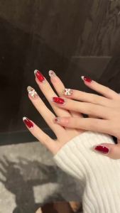 10 Móng Tay Giả Thủ Công Thiết Kế Sư Tử Đỏ May Mắn Làm Thủ Công Tinh Xảo Có Thể Dán Kèm Bộ Dụng Cụ 4 Món Và Keo Dán