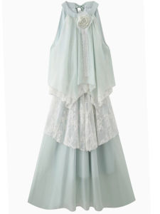 Coco Forest Original Design Long Lace Splice Sleeveless Neck Hanging Backless Dress Women Summer Fairy Style Asymmetrical A-Line Dress