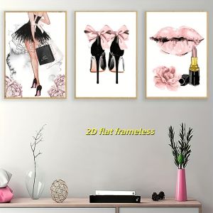 3-piece set of fashionable girl wall posters wall canvas living room decoration 2D flat printing frameless paintings
