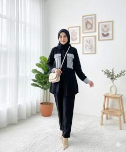 ONE SET CRINKLE SAKU DEPAN/ATASAN MUSLIMAH TERBARU/BUSANA MUSLIMAH TERBARU