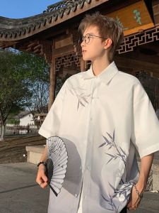 Graduated Color Short Sleeve Mens Shirt Summer Thin Retro Loose New Chinese Style Five Sleeve Buttons Fashionable Casual Shirt