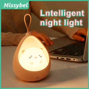 Cute Cartoon Cat and Rabbit LED Night Light with Motion Sensor USB Rechargeable Silicone Night Light Bedroom Kids Room Decoration Gift