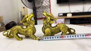 Tỳ hưu mình tài lộc bằng đồng phong thủy cao 12cm dài 17cm nặng 1.3kg/đôi