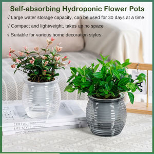 กระถางปลูกดอกไม้ในกระถางอัตโนมัติ2ชั้นกระถางดอกไม้พลาสติกใสกระถางต้นไม้รดน้ำในตัวกระถางปลูกพืชไร้ดิน