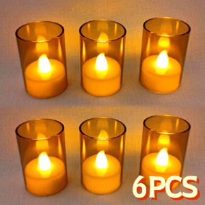 YESPERY 6Pcs LED Flameless Candles Light Simulation Acrylic Wedding Romantic Candle Lamp Tea Light Party Christmas Home Decor