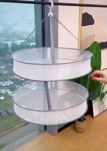 Clothes Drying Rack Net Collapsible Mesh Basket Dryer Net White Mesh Clothes Hanging Dryer Double Layer Hanging Basket