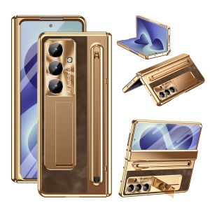Hinge Protection PU Leather Glass Film Pen Slot with Pen Phone Case for Samsung Galaxy Z Fold 8 6 5 4 3 Fold6 Fold8 Ultra Cover