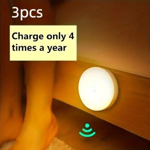 3pcs Motion Sensor Night Light - Wireless LED Detector Lamp for Bedroom Staircase Closet and Room Decor-