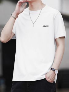 ROMON | Lormen Mens Pure Cotton Short Sleeve T-shirt Summer Thin Casual Round Neck Loose Print Half Sleeve Ice Silk Top