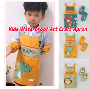 Kids Waterproof Art Craft Apron Long Sleeve Smock Dirty Resistant Childrens Cute Cartoon Animals Aprons For DIY Painting Baking