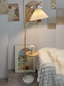 Nordic Vertical Lamp American Floor  Lamp Pleated Lampshade Living Room Sofa Bedside Study Standing