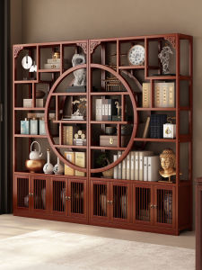 New Chinese Style Bamboo Display Cabinet Tea Set Rack Wall Mounted Non-Traditional Wood Storage Shelf Bookcase Ornament
