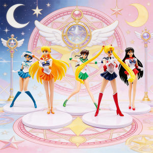 Bandai | 5pcs-Set Sailor Moon Anime Figure Mizuno Ami Tsukino Usagi Hino Rei Aino Minako Action Figure Model Kawaii Doll Toys Gift
