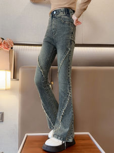 Girl Denim Spring and Autumn Childrens Clothing Western Style Bell-Bottom Pants Childrens Girl Fashion Retro Kids Slimming Pants