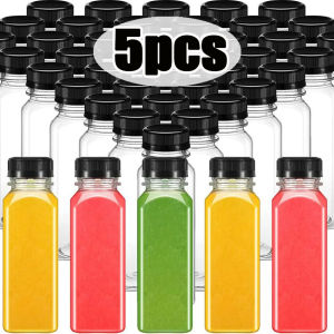 【Swan Home】5Pcs Plastic Clear Empty Seal Bottle with Screw Cap Reusable DIY Fruit Juice Milk Beverage Container Birthday Party Travel Practical Bottles 