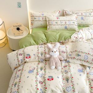 Thickened Pure Cotton Flannel Bedding Set Skin-friendly Dormitory Three-piece Set Quilt Cover Sheet Pillowcase Bedding Set