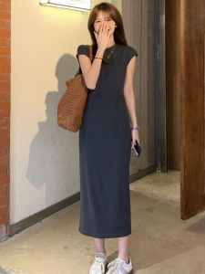 ชุดเดรสให้นมเสื้อยืดแขนสั้นรัดเอวใส่แล้วดูผอมเพรียวสำหรับฤดูร้อนชุดเดรสยาวรัดสะโพกแฟชั่นสไตล์คุณแม่สุดฮอตใส่ออกไปข้างนอก