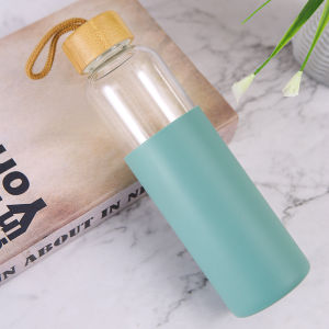 Portable Outdoor Glass Water Bottle with Bamboo Lid and Silicone Cover