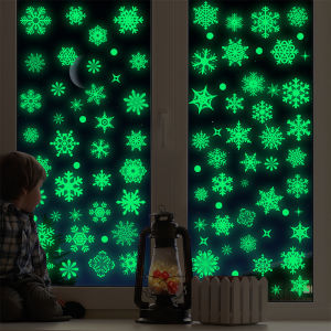 9 sheets 93pcs Christmas Windows Stickers Luminous Snowflake Sticker Removeable Fluorescent Decals Vinyl Sticker for Xmas Decor