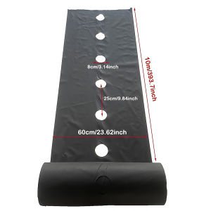 Black weed control cloth with planting holes suitable for garden and yard use vegetable and fruit planting and weed control