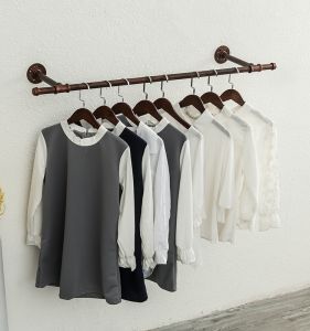 Punching Balcony Clothes Rail Fixed Single Rod Clothes Hanger Retro Indoor Clothesline Pole Bedroom Wall Hanger