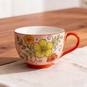 Embossed pure hand-painted ceramic cup beautiful large capacity breakfast cup high value flower tea cup milk oatmeal cup