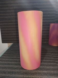 ALKANSYA PVC 10cm x 25cm Pink and yellow gradient cylindrical vase for home decor on textured surface.