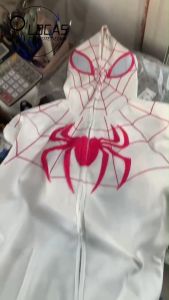 LOCAS American Retro Spider Embroidered Hoodies For Couple Loose Hooded Cardigan Top Korean Hoodie Jacket Halloween Spider Print Zipper Sweatshirt Versatile Hoodies For Women