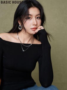Basic House Slim Fit Long Sleeve One Shoulder T-Shirt Womens Summer Top Exposing Clavicle Cotton Blend Elastic Fiber