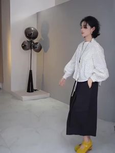 Polka Dot Print Loose Womens Shirt Slimming Casual Design for Petite