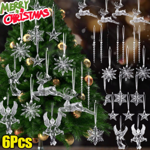 2/4/6pcs Christmas Pendant Decoration / Transparent Snowflake Hanging Ornaments / Exquisite Angel Elk Shape Acrylic Pendants / Snow Flake Angel Elk - Navidad New Year Party Supplies