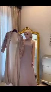 Nurhaliza Dress Set Outer / gamis trend lebaran 2025 gaun muslimah cantik mewah elegan