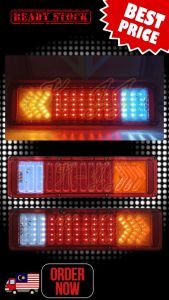 24V LED 18 Inci Tapak Besi (Kalis Air) Lampu Belakang/Brek/Isyarat/Undur Lori Treler Trak Bas