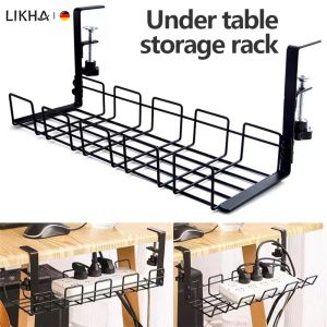 LIKHA Desk Rack Clamp 40CM No Drill Steel Desk Cable Organizer Computer Desk Wire Management Tray Socket Rack Storage Rack