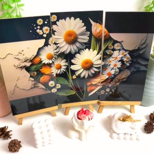 RUNABEE (SET 3 IN 1) HIASAN DINDING 15x30CM DEKORATIF ABSTRAK BUNGA AESHTETIC PAJANGAN KAYU